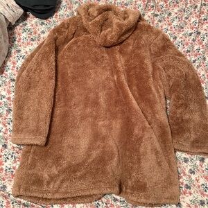 Workshop Republic Clothing Plush Hooded Teddy Jacket in Chestnut Brown